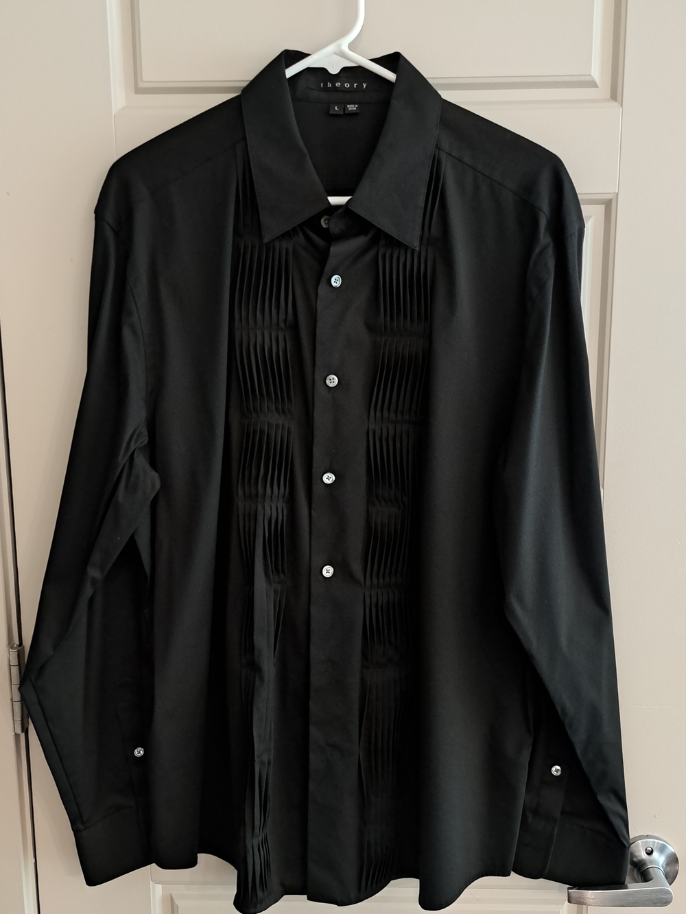 Theory Black Pleated Front Dress Shirt